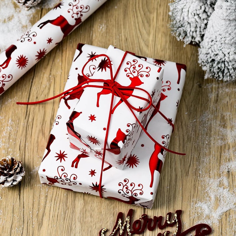 Yarcony Kraft Christmas Wrapping Paper, Cute Vintage 3D Reindeer Wrapping Paper, Luxury Red Christmas Deer Design Gift Wrap with 3D Embossed Foil for New Year, Holiday,Vacation (17 Inch X 33 Feet) - Image 5
